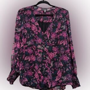 1. State Floral V-Neck Blouse - Purple and Black XL